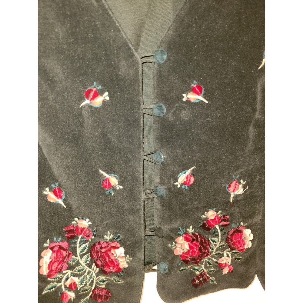 VTG•TANTRUMS VEST• EMBROIDERED & VELOUR• Lg• BUTTON DOWN VEST• Y2K 90S Whimsy - Picture 7 of 8